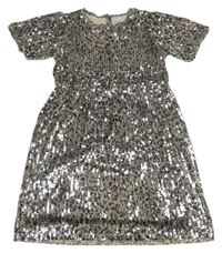 Smetanovo-černé vzorované tylové flitrové šaty PRIMARK