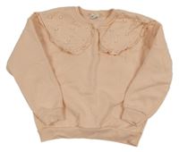 Lososová mikina s límcem a perlami 