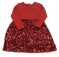 Červené žebrované šaty s flitrovou sukní Peacocks