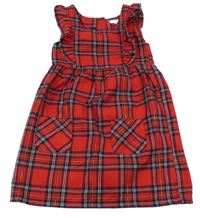 Červeno-tmavomodro-bílé kostkované šaty s volánky Principles