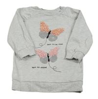 Šedá melírovaná mikina s motýly s flitry V by Very