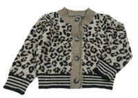 Šedo-hnědo-černý leopardí propínací svetr 