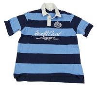 Tmavo-světlemodré pruhované polo tričko s nápisem H&M