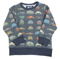 Tmavomodrá melírovaná mikina s auty Next