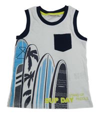 Bílé tílko se surfy a tmavomodrým lemem 
