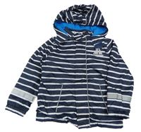 Tmavomodro-bílá pruhovaná šusťáková jarní bunda s lodičkou a kapucí Topolino