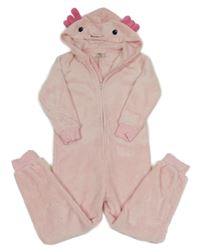 Světlerůžová plyšová kombinéza s kapucí - axolotl H&M