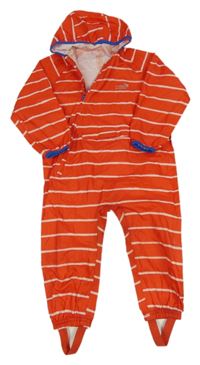 Červená pruhovaná šusťáková nepromokavá kombinéza s kapucí 