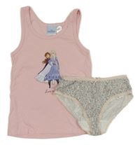 2set - Růžová košilka s Frozen + bílé kalhotky s kytičkami 