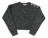 Šedo-stříbrný vzorovaný crop svetr s knoflíčky zn. Primark