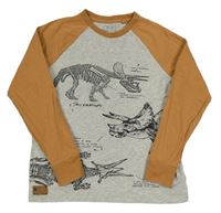 Šedo-béžové triko s dinosaury zn. Next