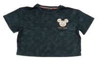 Tmavozelené vzorované crop tričko s Mickeym Disney + George 