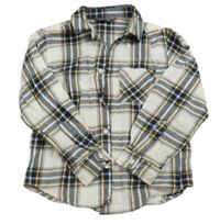 Bílo-tmavomodro-žlutá kostkovaná flanelová košile Primark
