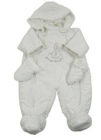 Bílá šusťáková zimní kombinéza se zajíčkem a kapucí + rukavice Tiny Ted