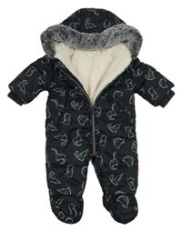 Černá šusťáková zimní kombinéza s dinosaury a kapucí George 