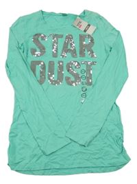 Nové - Mátové triko s nápisem z flitrů Y.F.K. vel. 176