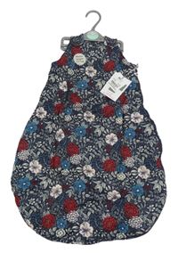 Nové - Tmavomodrý bavlněný zateplený spací pytel s květy Tu