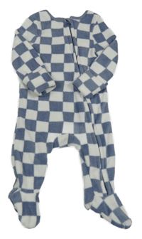 Tmavomodro-bílý kostkovaný fleecový overal Tu