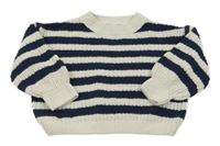 Smetanovo-tmavomodrý pruhovaný žinylkový svetr Topolino 