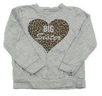 Šedá melírovaná mikina se srdíčkem a nápisem