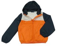 Oranžovo-bílo-tmavomodrá funkční šusťáková bunda s kapucí Crane