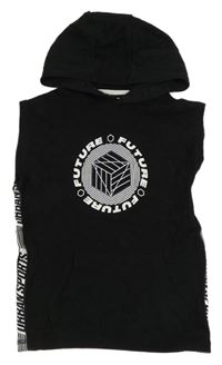 Černá tepláková vesta s potiskem a kapucí F&F