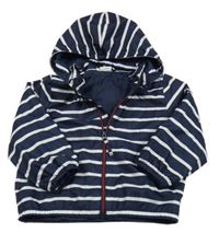 Tmavomodro-bílá pruhovaná šusťáková jarní bunda s kapucí H&M