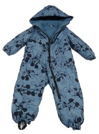 Modrošedá šusťáková zimní kombinéza s Mickeym a odepínací kapucí Disney