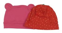 2x Červená + tmavorůžová čepice 