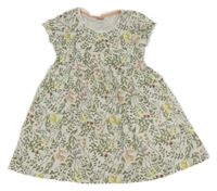 Bílo-khaki-barevné kytičkované bavlněné šaty Kiki&Koko