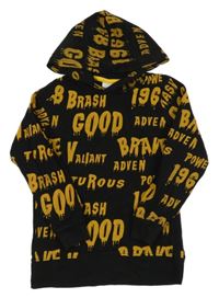 Černá mikina s nápisy a kapucí Waxmen