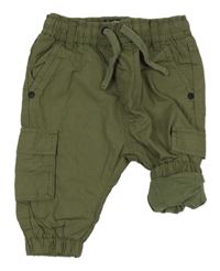 Khaki plátěné podšité cuff kalhoty Next