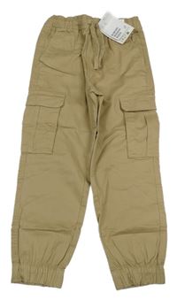 Nové - Béžové plátěné cargo cuff kalhoty H&M