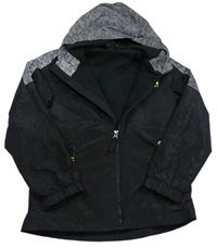 Černo-šedo-stříbrná šusťáková funkční jarní bunda s nápisy a kapucí ACTVE TOUCH