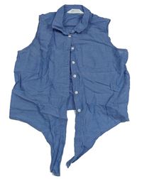 Modrá lehká crop letní halenka riflového vzhledu H&M