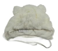 Smetanová kožešinová zavazovací čepice s oušky H&M