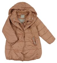 Skořicový prošívaný šusťákový zimní kabát s kapucí Next