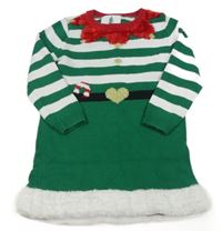 Tmavozeleno-bílo-červené svetrové šaty - elfka George 