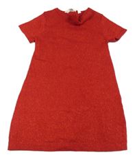 Červené melírované svetrové šaty s mašlí a třpytkami H&M