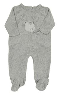 Šedý melírovaný sametový overal s medvídkem Pitter Patter