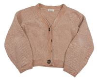 Světleskořicový melírovaný žinylkový propínací crop svetr H&M
