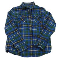 Tmavomodro-cobaltově modro-tmavozeleno-okrovo-bílá kostkovaná košile M&S