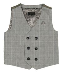 Šedo-hnědo-bílá kostkovaná melírovaná vzorovaná lněná slavnostní vesta Next