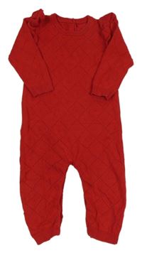 Červený károvaný/perforovaný 3D puntíkatý pletený overal s volánky Matalan