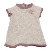 Světlerůžovo-bílo-starorůžové chlupaté huňaté svetrové šaty s 3D květem ORCHESTRA