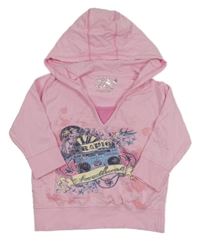 Světlerůžová crop mikina s kazeťákem a kapucí Y.d