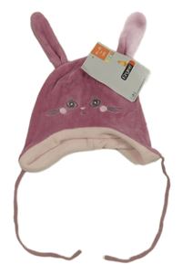 Nové - starorůžová plyšová zavazovací čepice - zajíček Ergee