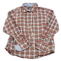 Tmavooranžovo/tmavomodro-bílá kostkovaná košile s výšivkou H&M