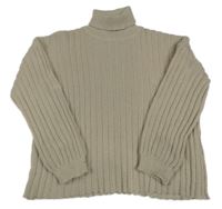 Béžový žebrovaný oversize pletený rolák SHEIN