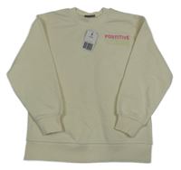 Nové - smetanová mikina s nápisy a kytičkami Matalan